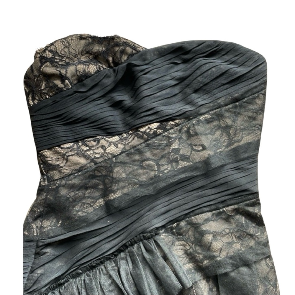 BCBGMAXAZRIA Runway Black Lace Chiffon Ruffle One Shoulder Dress Sz 6 - Picture 8 of 9